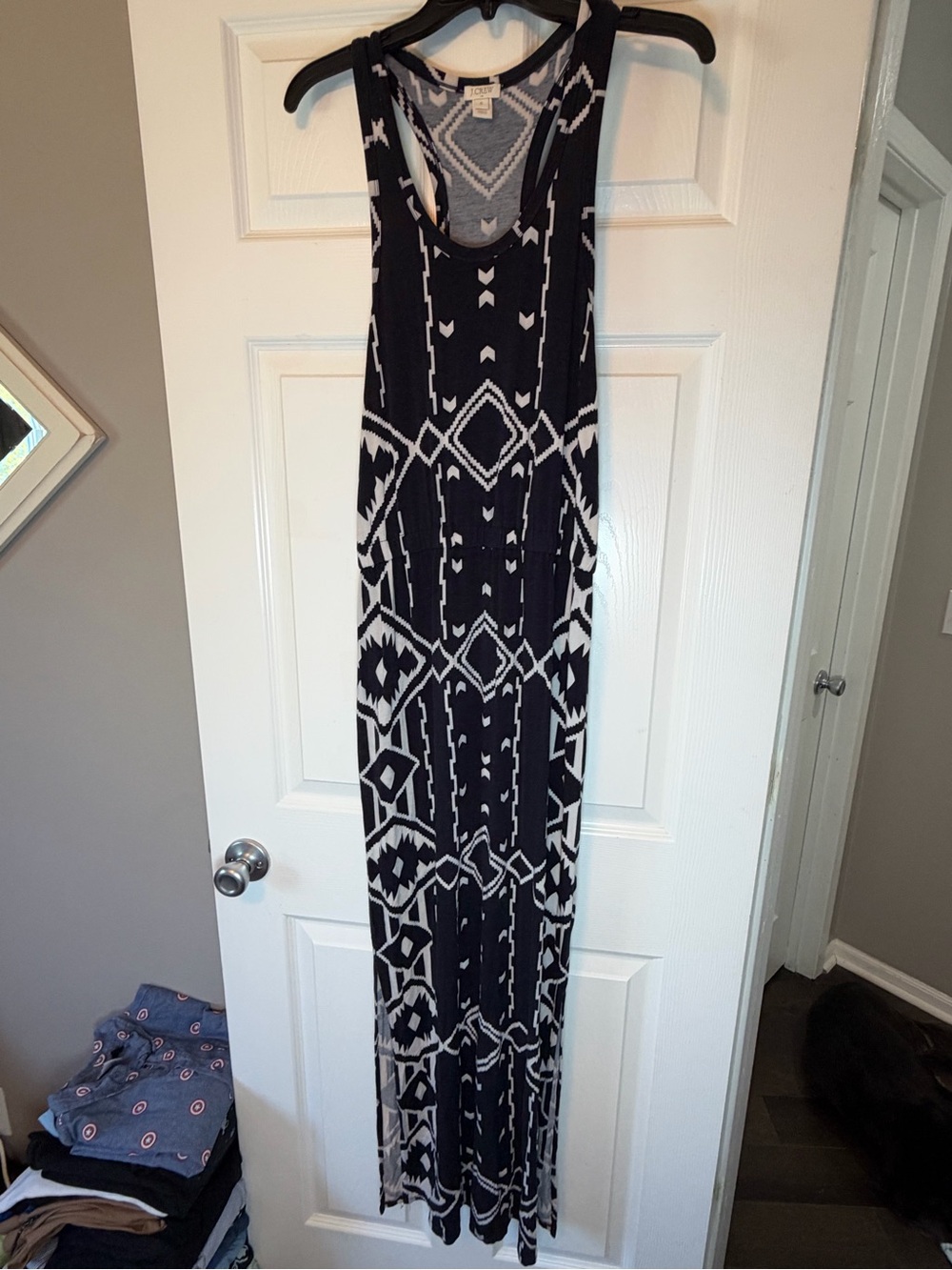 J. Crew Black and White Geometric Racerback Maxi Dress